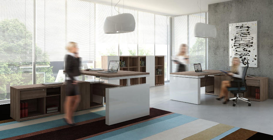bureau design, bureau avec rangement intégré, bureau avec retour, rangement, mobilier de bureau professionnel